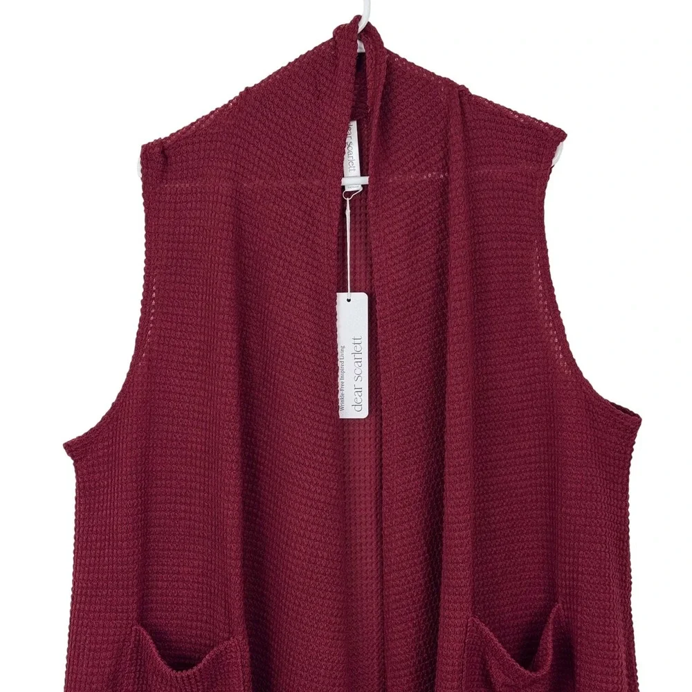 Burgundy‎ Waffle Knit Vest Casual Chic Office Elevated Basics Layering